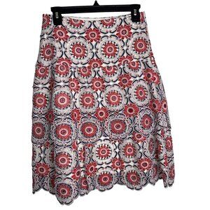 Eva Franco Skirt Size XS Red Blue White Brynn Embroidered Lace Cotton Blend